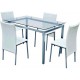 set tavolo acciaio-cristallo 120x80 + 4 sedie pelle bianca