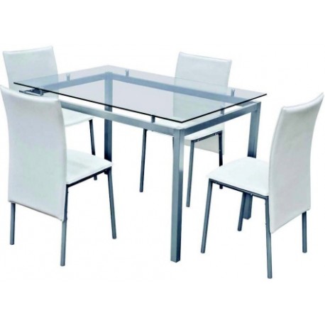 Set pranzo tavolo 140x80 cm e 4 sedie pieghevoli in metallo bianco - Dama